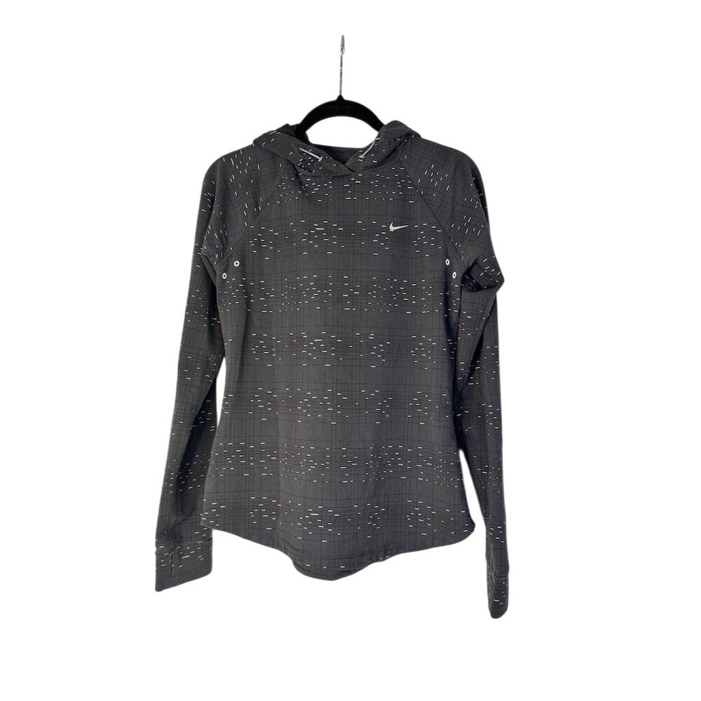 Nike Dri-FIT Hoodie Womens Size S Gray Reflective Dash Print Running